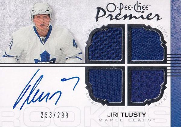 AUTO RC jersey karta JIŘÍ TLUSTÝ 07-08 OPC Premier Rookie Quad Jersey /299